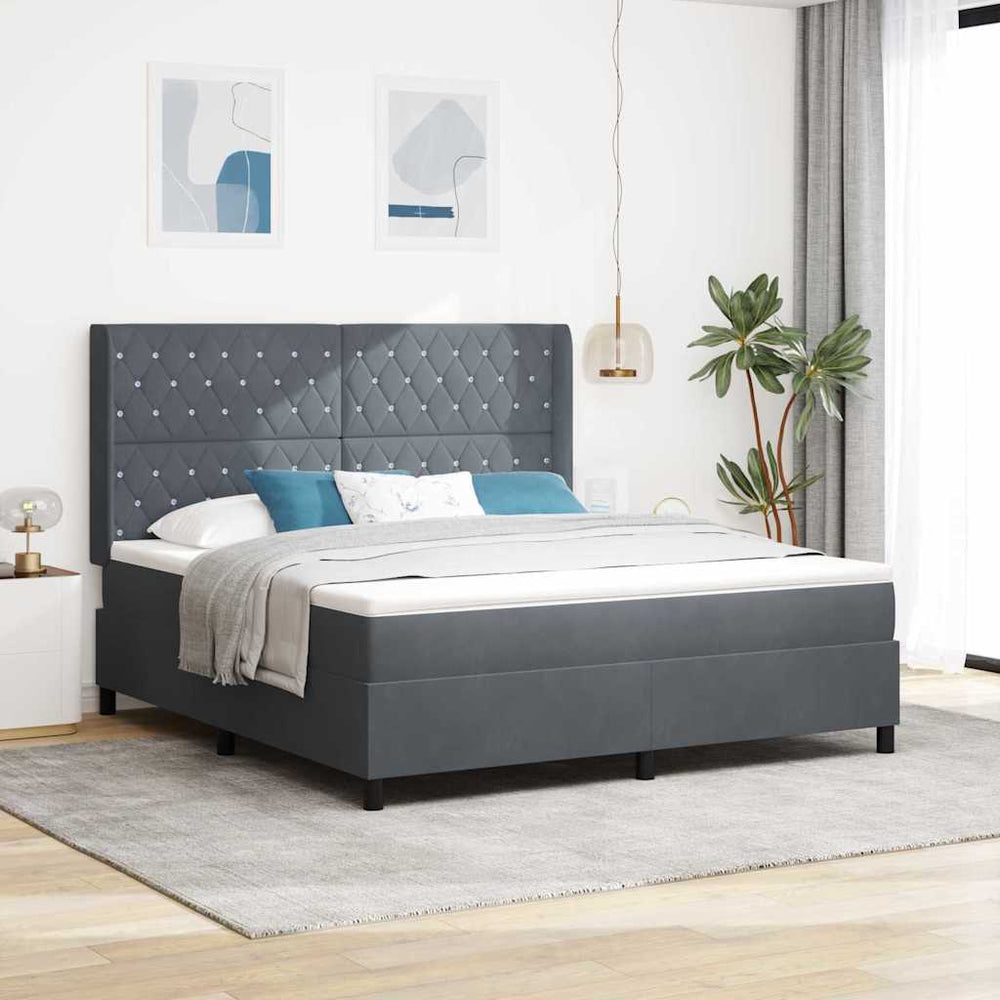 vidaXL Box Spring Bed with Mattress with LED Dark Gray 180 x 200 cm Velvet