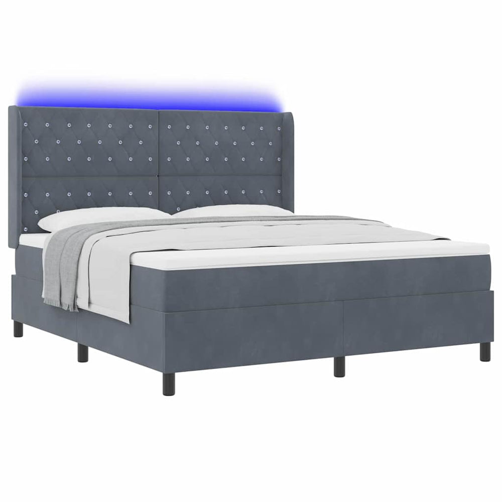 vidaXL Box Spring Bed with Mattress with LED Dark Gray 180 x 200 cm Velvet