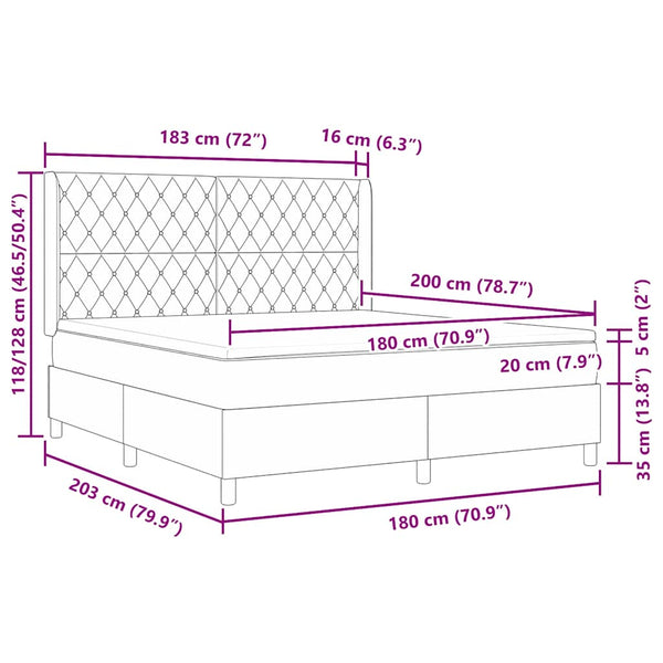 vidaXL Box Spring Bed with Mattress with LED Dark Gray 180 x 200 cm Velvet