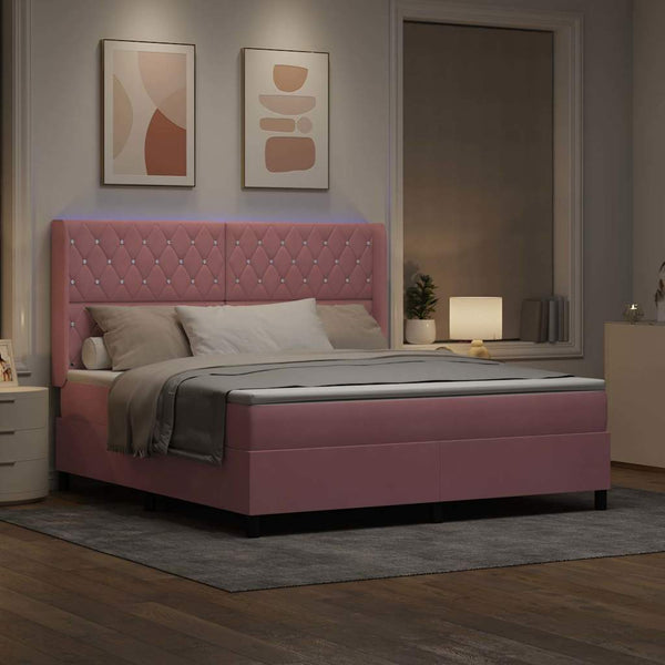 vidaXL Box Spring Bed with Mattress with LED Pink 180 x 200 cm Velvet