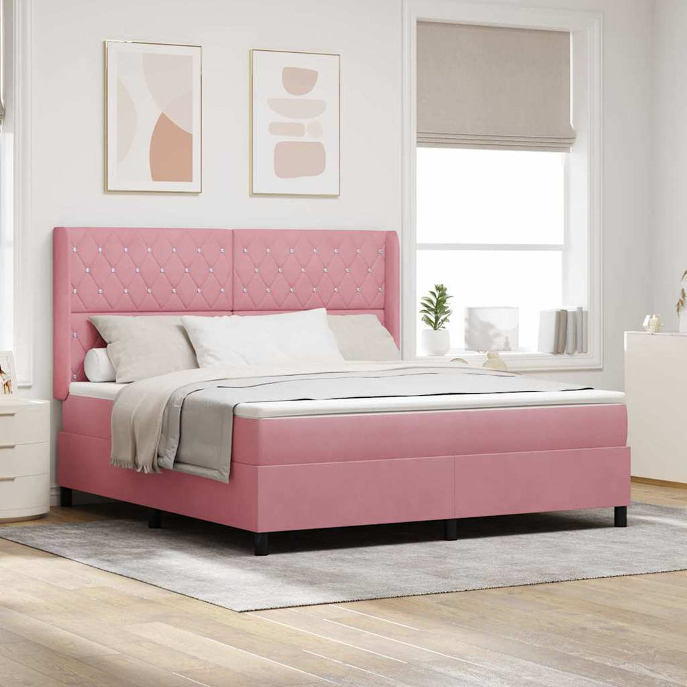 vidaXL Box Spring Bed with Mattress with LED Pink 180 x 200 cm Velvet