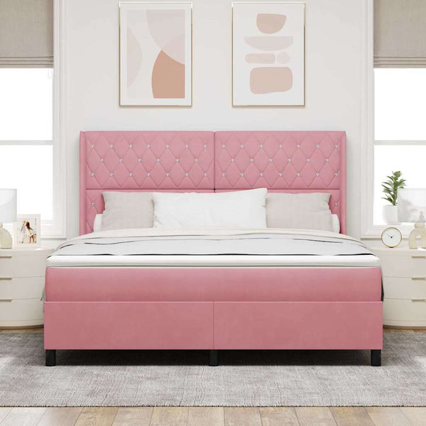 vidaXL Box Spring Bed with Mattress with LED Pink 180 x 200 cm Velvet
