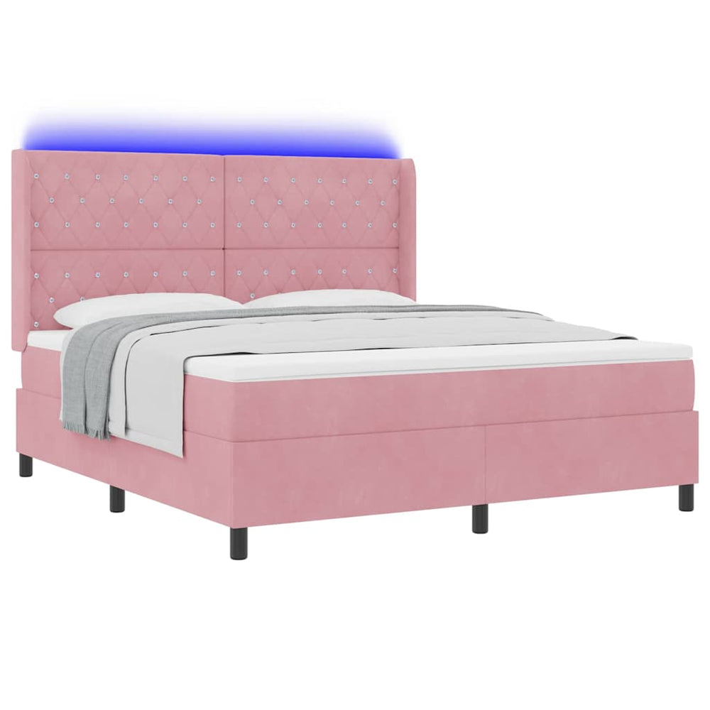 vidaXL Box Spring Bed with Mattress with LED Pink 180 x 200 cm Velvet
