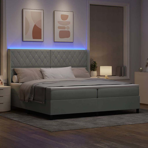 vidaXL Box Spring Bed with Mattress with LED Light Gray 200 x 200 cm Velvet