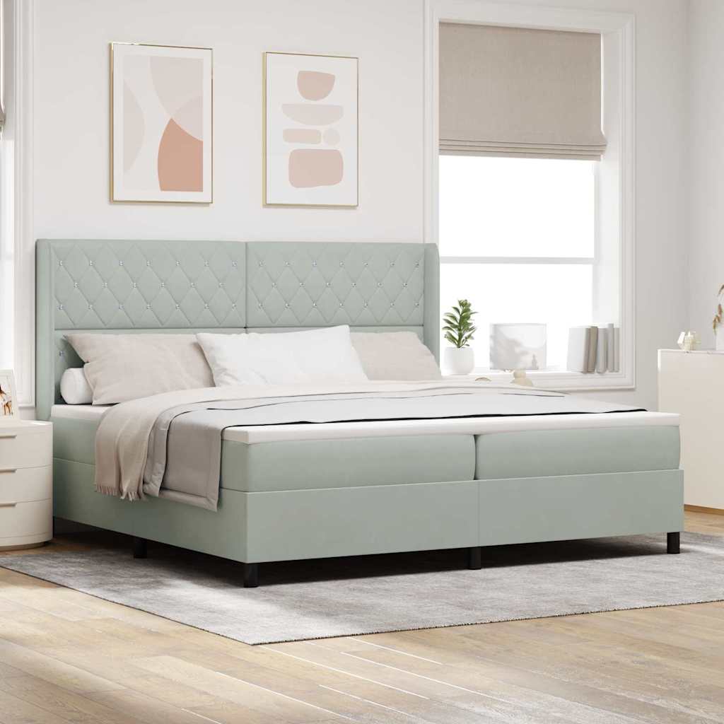 vidaXL Box Spring Bed with Mattress with LED Light Gray 200 x 200 cm Velvet