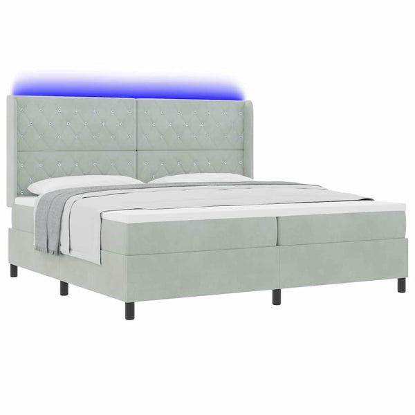 vidaXL Box Spring Bed with Mattress with LED Light Gray 200 x 200 cm Velvet