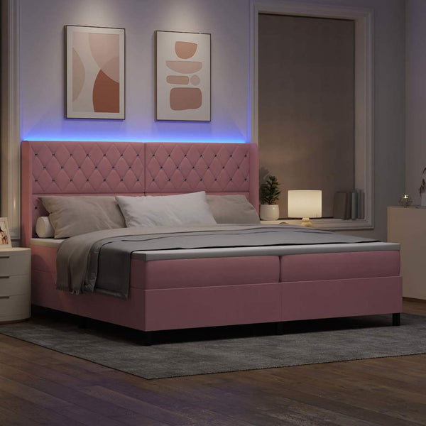 vidaXL Box Spring Bed with Mattress with LED Pink 200 x 200 cm Velvet