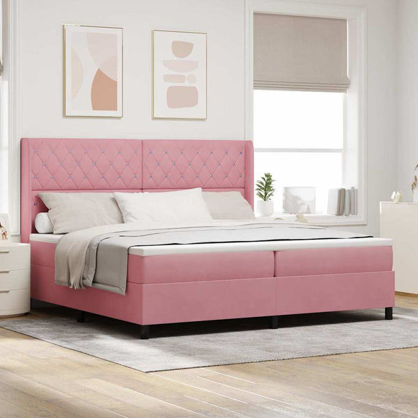 vidaXL Box Spring Bed with Mattress with LED Pink 200 x 200 cm Velvet
