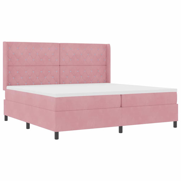 vidaXL Box Spring Bed with Mattress with LED Pink 200 x 200 cm Velvet