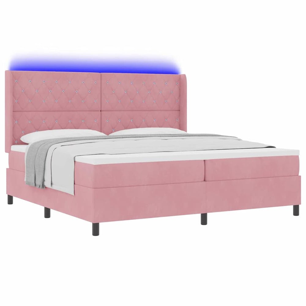 vidaXL Box Spring Bed with Mattress with LED Pink 200 x 200 cm Velvet