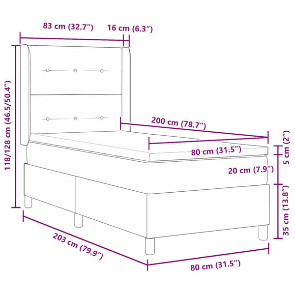 vidaXL Box Spring Bed with Mattress and LED Black 80 x 200 cm Velvet