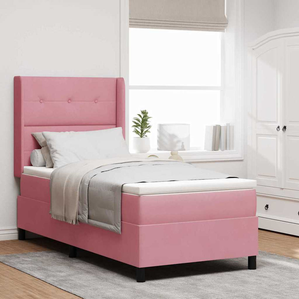 vidaXL Box Spring Bed with Mattress with LED Pink 80 x 200 cm Velvet