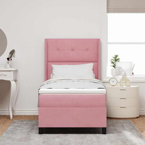 vidaXL Box Spring Bed with Mattress with LED Pink 80 x 200 cm Velvet