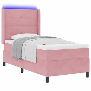 vidaXL Box Spring Bed with Mattress with LED Pink 80 x 200 cm Velvet