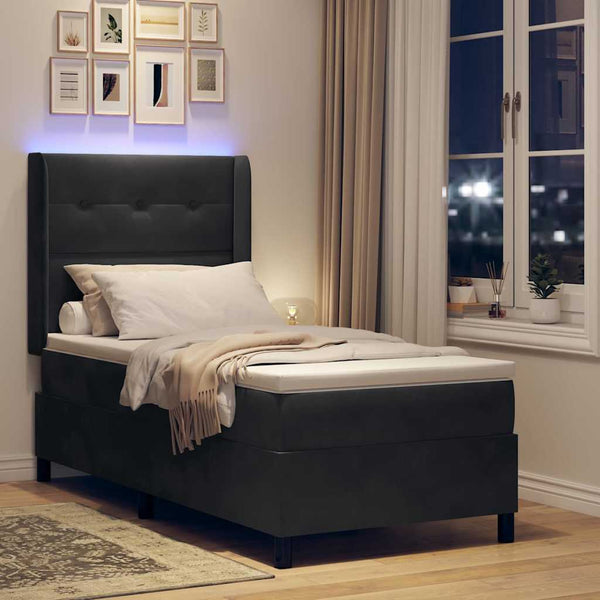 vidaXL Box Spring Bed with Mattress and LED Black 90 x 190 cm Velvet