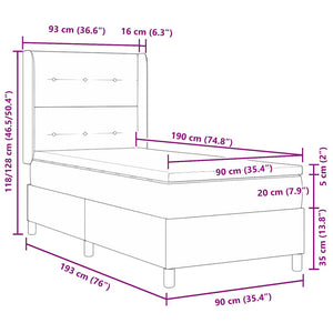 vidaXL Box Spring Bed with Mattress and LED Black 90 x 190 cm Velvet