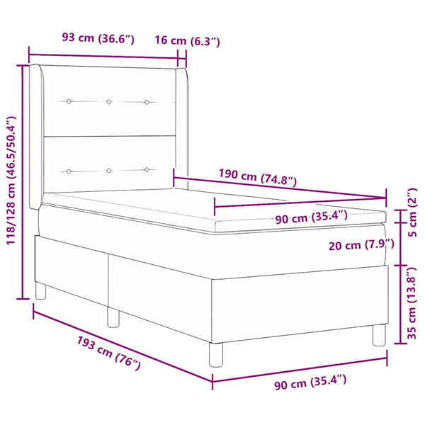 vidaXL Box Spring Bed with Mattress and LED Black 90 x 190 cm Velvet