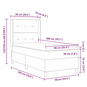 vidaXL Box Spring Bed with Mattress and LED Black 90 x 200 cm Velvet