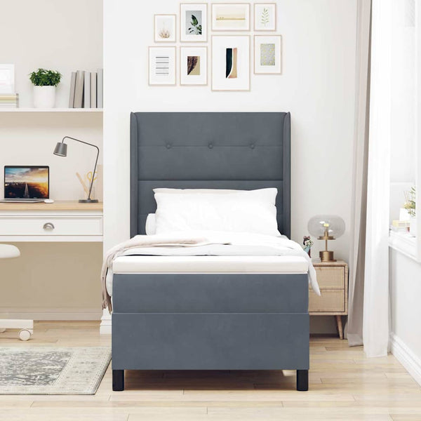vidaXL Box Spring Bed with Mattress with LED Dark Grey 100 x 200 cm Velvet