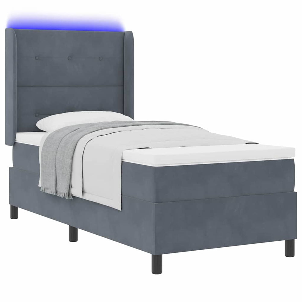 vidaXL Box Spring Bed with Mattress with LED Dark Grey 100 x 200 cm Velvet