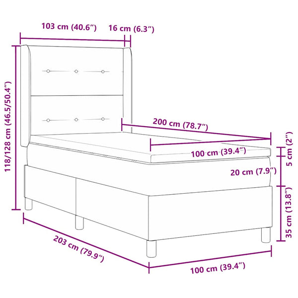 vidaXL Box Spring Bed with Mattress with LED Dark Grey 100 x 200 cm Velvet