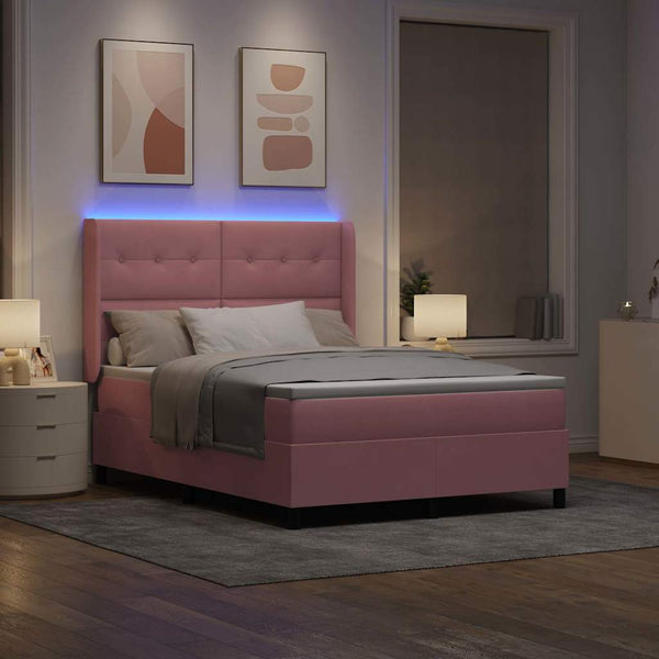 vidaXL Box Spring Bed with LED Strip Lights Pink 140 x 190 cm Velvet