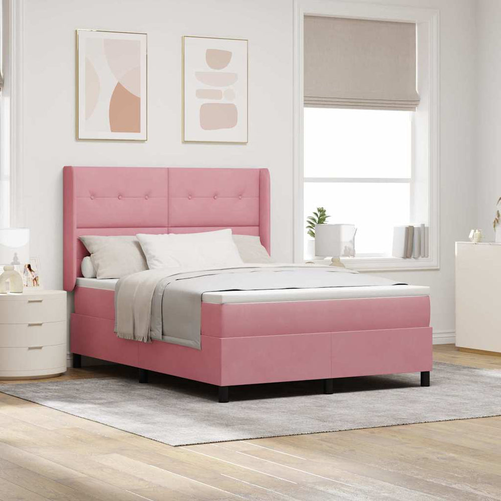 vidaXL Box Spring Bed with LED Strip Lights Pink 140 x 190 cm Velvet