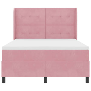 vidaXL Box Spring Bed with LED Strip Lights Pink 140 x 190 cm Velvet