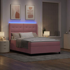 vidaXL Box Spring Bed with LED Strips Pink 140 x 200 cm Velvet