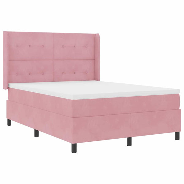 vidaXL Box Spring Bed with LED Strips Pink 140 x 200 cm Velvet
