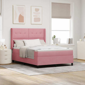 vidaXL Box spring bed with mattress with LED Pink 160 x 200 cm Velvet