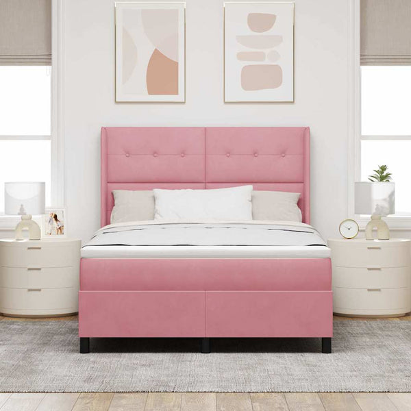 vidaXL Box spring bed with mattress with LED Pink 160 x 200 cm Velvet
