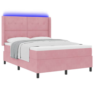 vidaXL Box spring bed with mattress with LED Pink 160 x 200 cm Velvet
