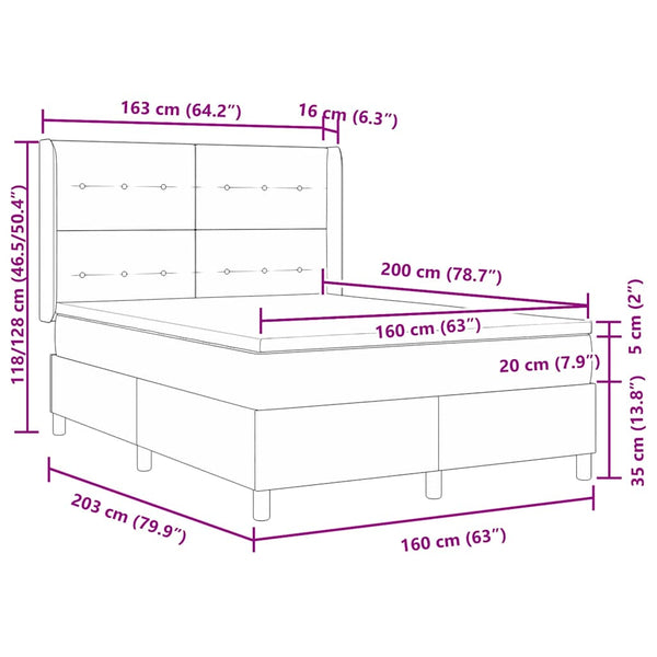 vidaXL Box spring bed with mattress with LED Pink 160 x 200 cm Velvet