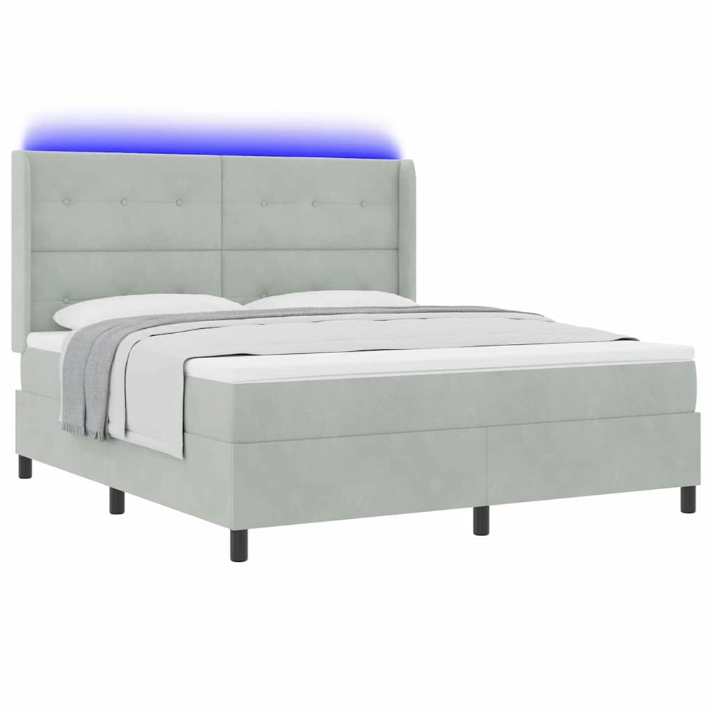 vidaXL Box Spring Bed with Mattress with LED Light Grey 180 x 200 cm Velvet