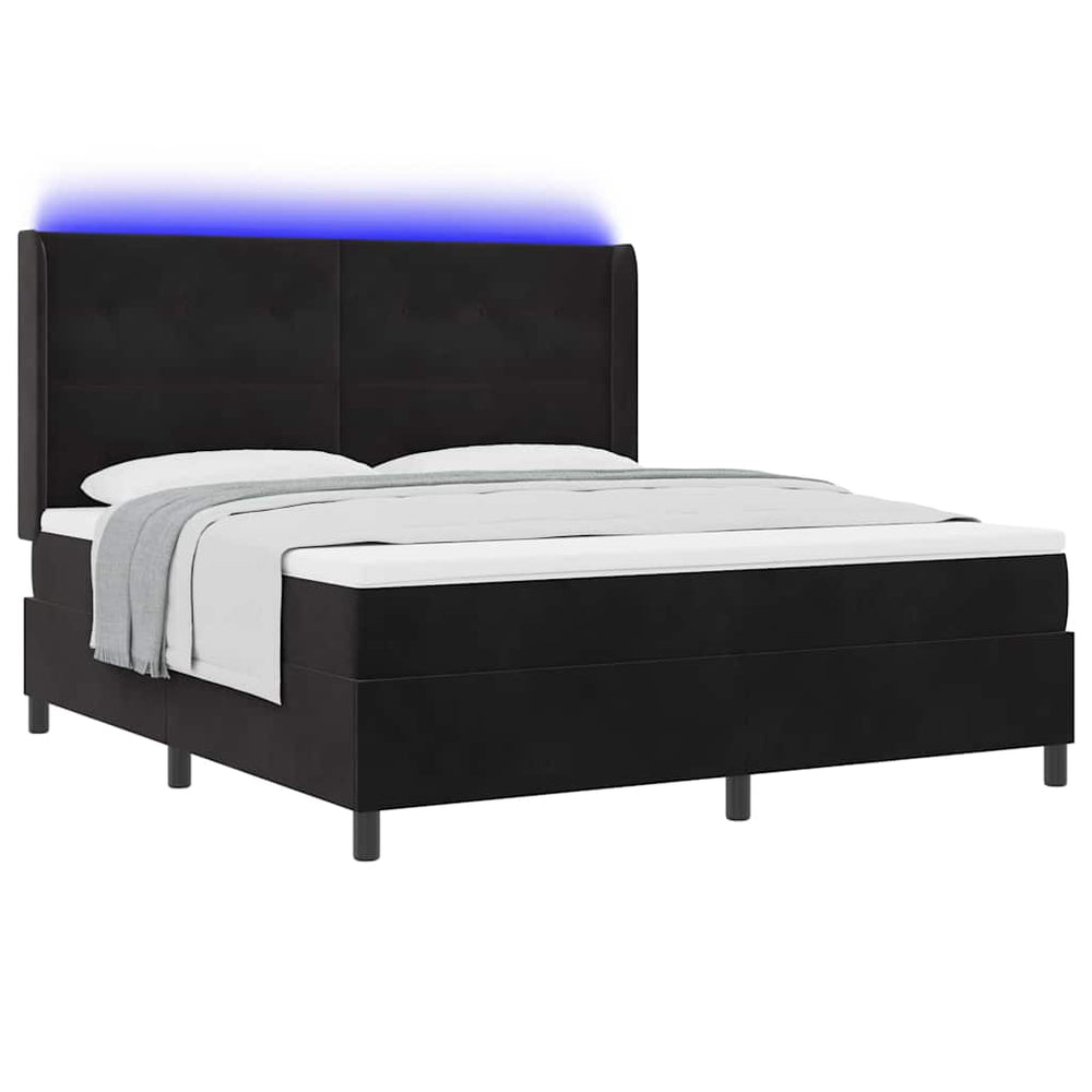 vidaXL Box Spring Bed with Mattress and LED Black 180 x 200 cm Velvet
