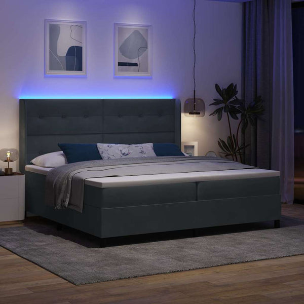 vidaXL Box Spring Bed with Mattress with LED Dark Grey 200 x 200 cm Velvet
