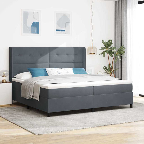 vidaXL Box Spring Bed with Mattress with LED Dark Grey 200 x 200 cm Velvet