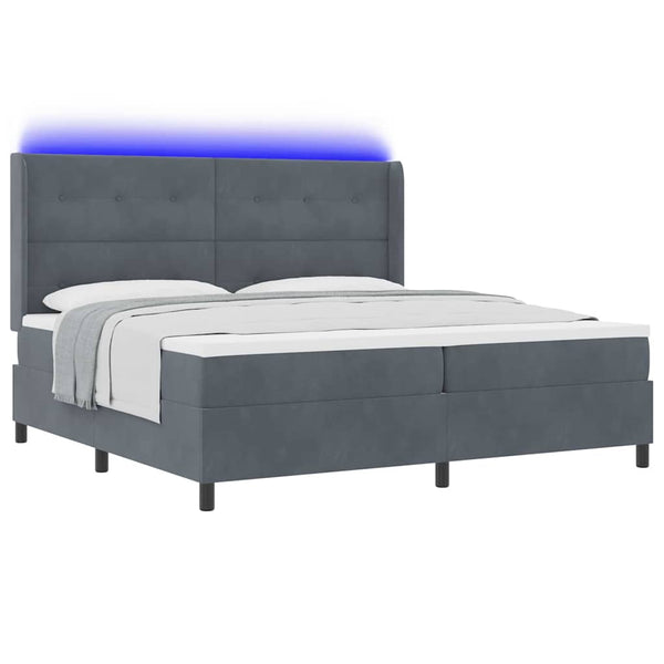 vidaXL Box Spring Bed with Mattress with LED Dark Grey 200 x 200 cm Velvet
