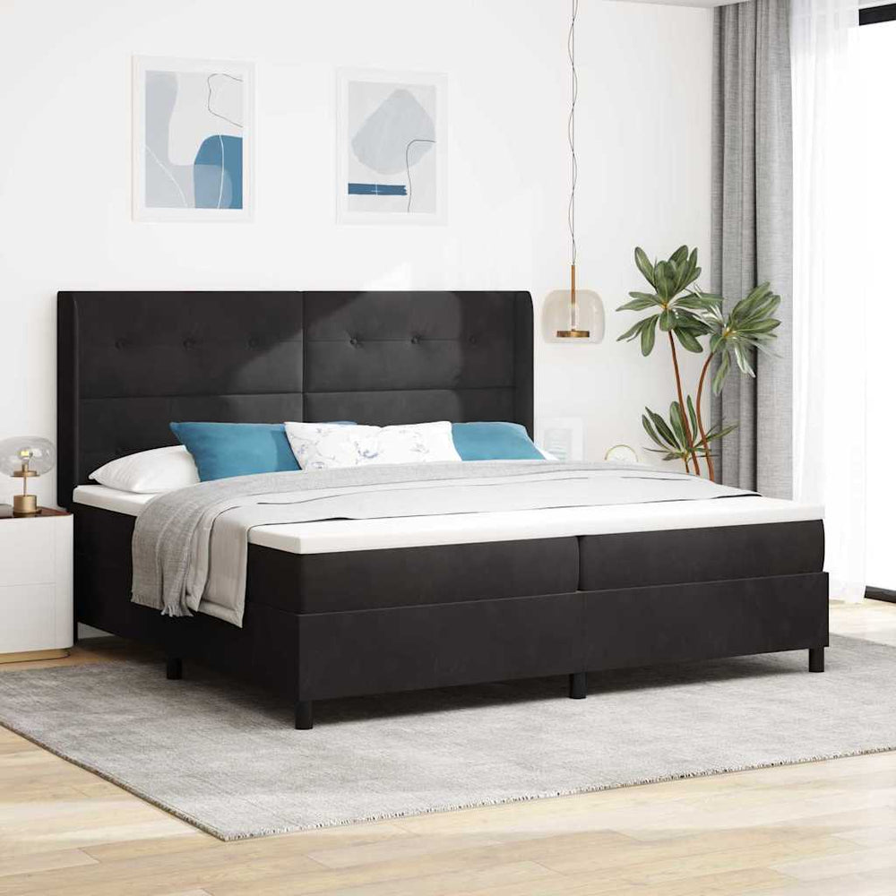 vidaXL Box Spring Bed with Mattress and LED Black 200 x 200 cm Velvet
