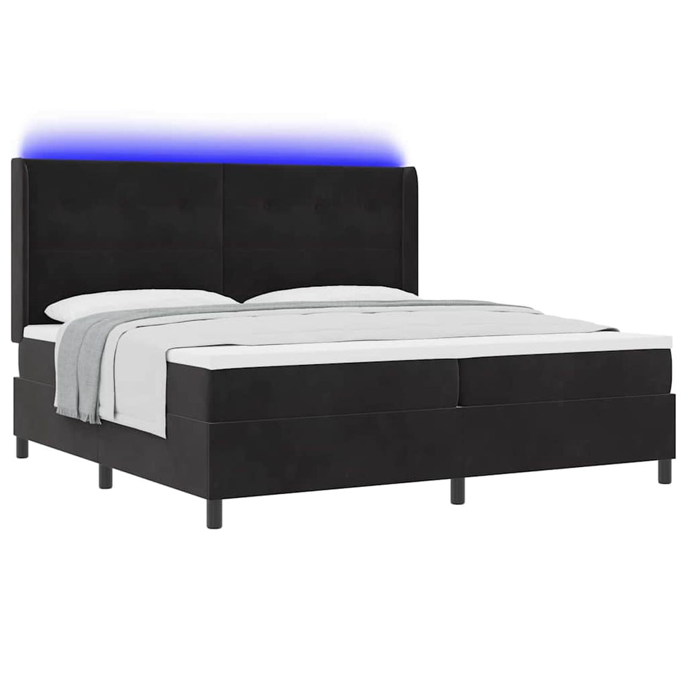 vidaXL Box Spring Bed with Mattress and LED Black 200 x 200 cm Velvet