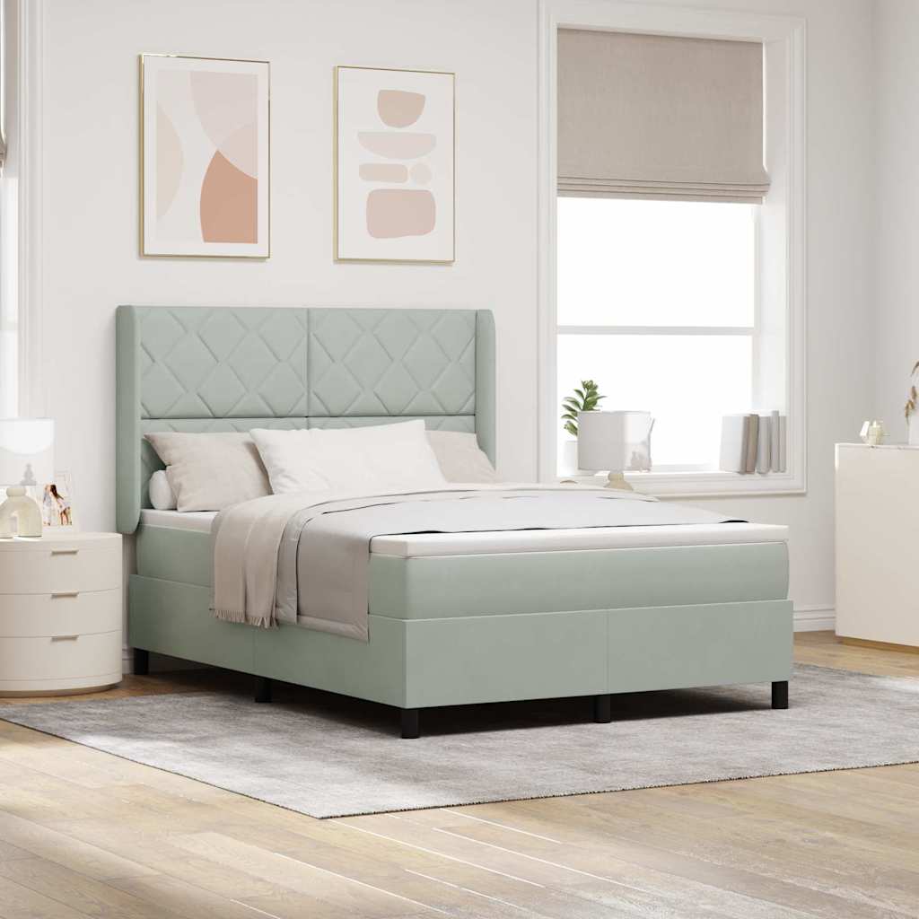 vidaXL Box Spring Bed with Mattress with LED Light Grey 140 x 200 cm Velvet