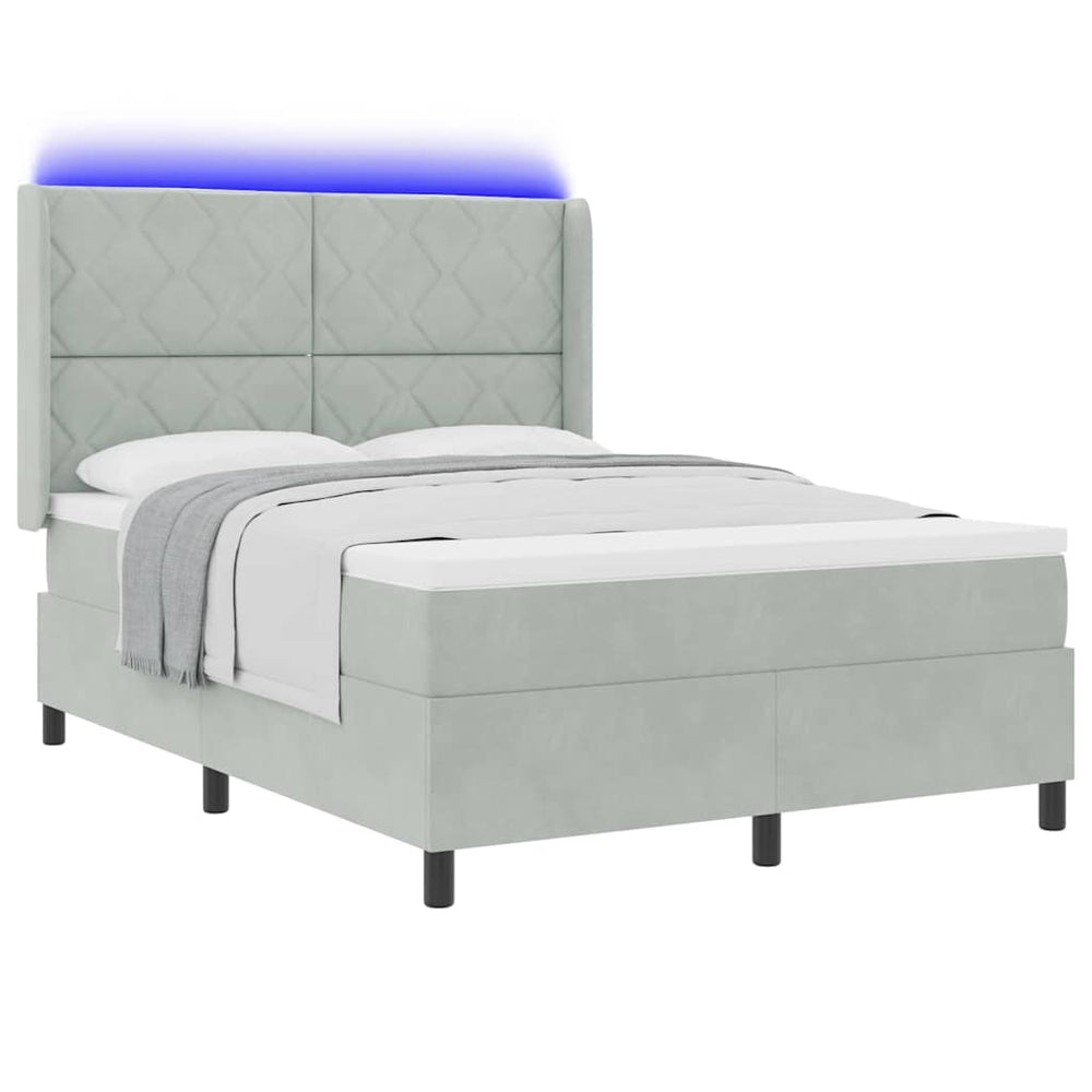 vidaXL Box Spring Bed with Mattress with LED Light Grey 140 x 200 cm Velvet