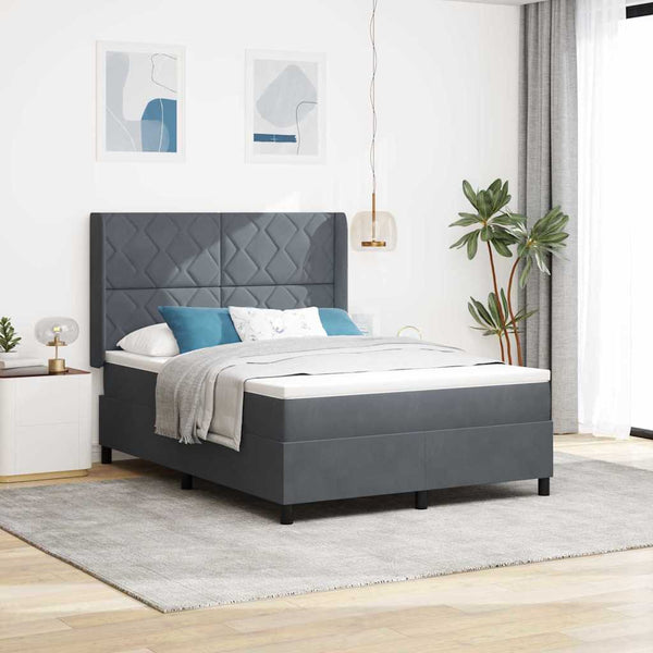 vidaXL Box Spring Bed with Mattress with LED Dark Gray 140 x 200 cm Velvet