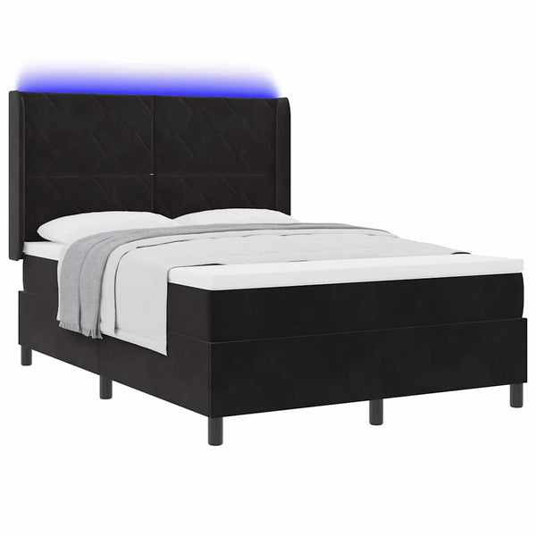 vidaXL Box Spring Bed with Mattress and LED Black 140 x 200 cm Velvet