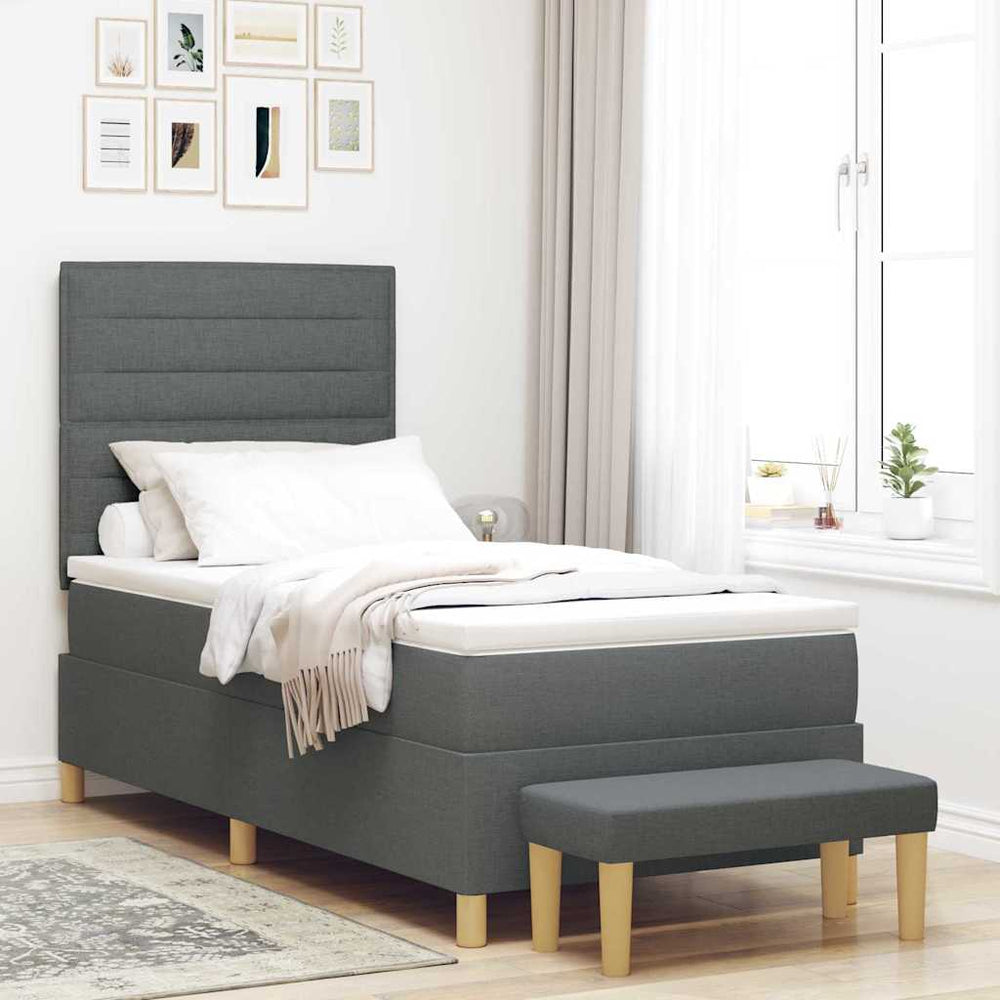 vidaXL Box Spring Bed with Pillows Dark Grey 200 x 90 cm Fabric
