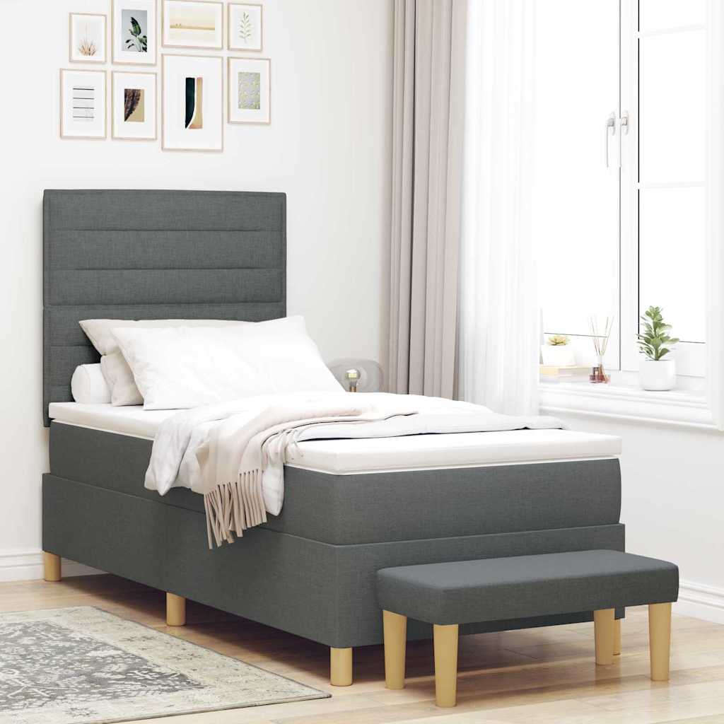 vidaXL Box Spring Bed with Pillows Dark Grey 200 x 90 cm Fabric
