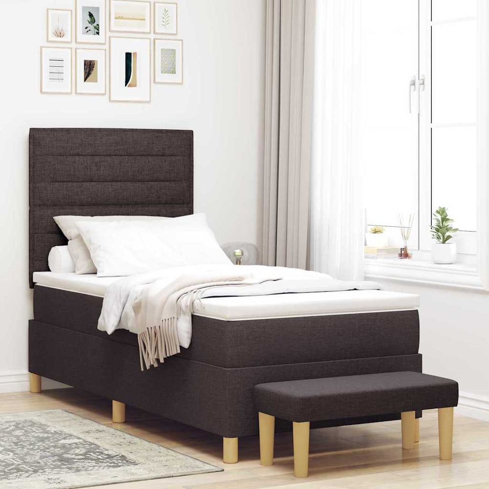 vidaXL Box Spring Bed with Pillows Dark Brown 200 x 90 cm Fabric