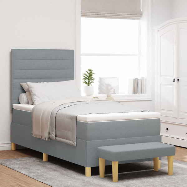 vidaXL Box Spring Bed with Pillows Light Grey 200 x 90 cm Fabric