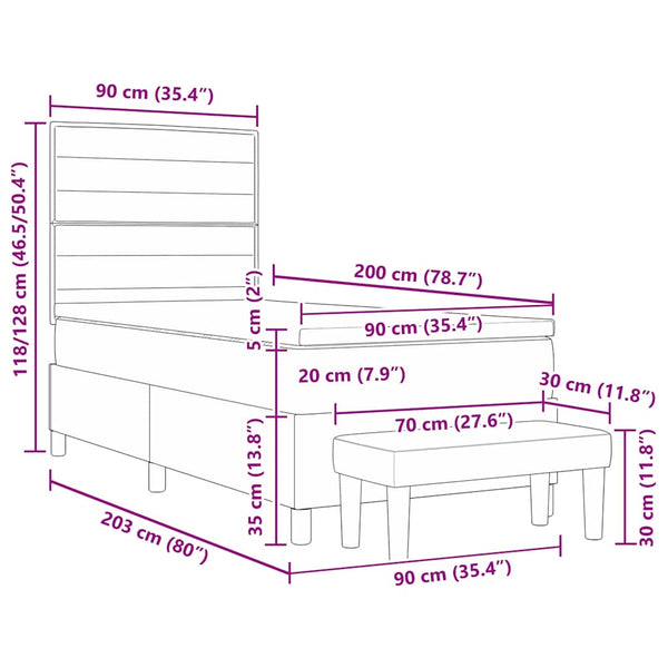 vidaXL Box Spring Bed with Pillows Light Grey 200 x 90 cm Fabric
